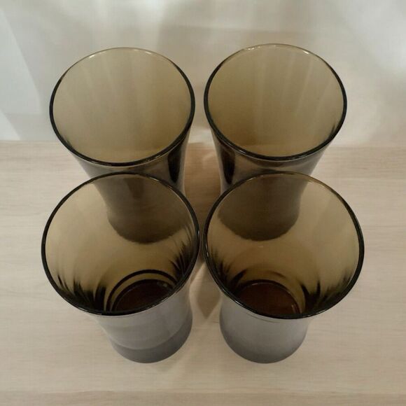 Anchor Hocking 16 oz Linden "Mocha" Tawny Brown Flat & Flared 4 Glass Tumblers - Picture 4 of 5